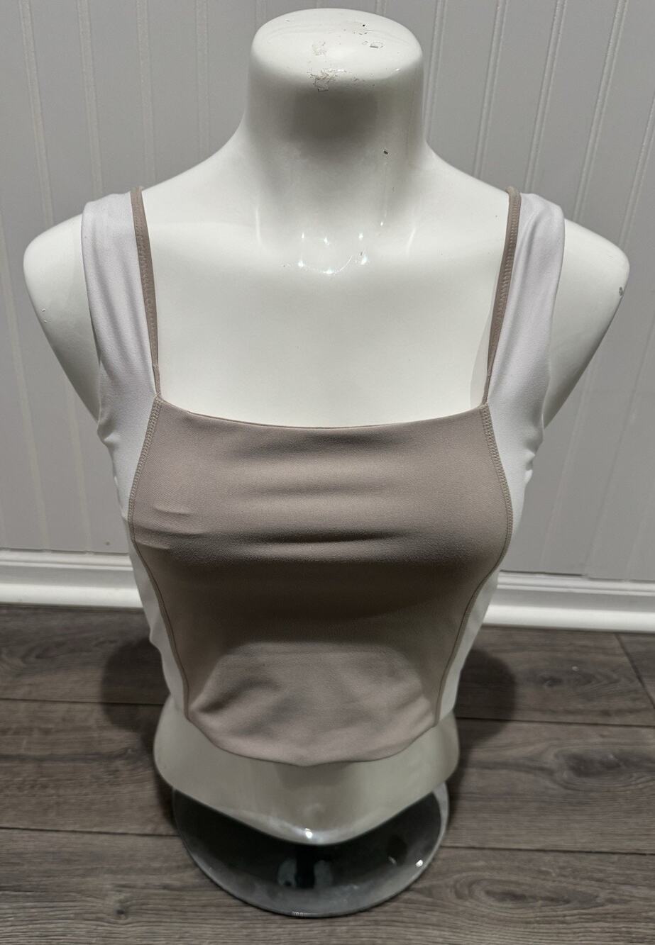 Abercrombie And Fitch YPB Slim Tank Tan And White Sz M